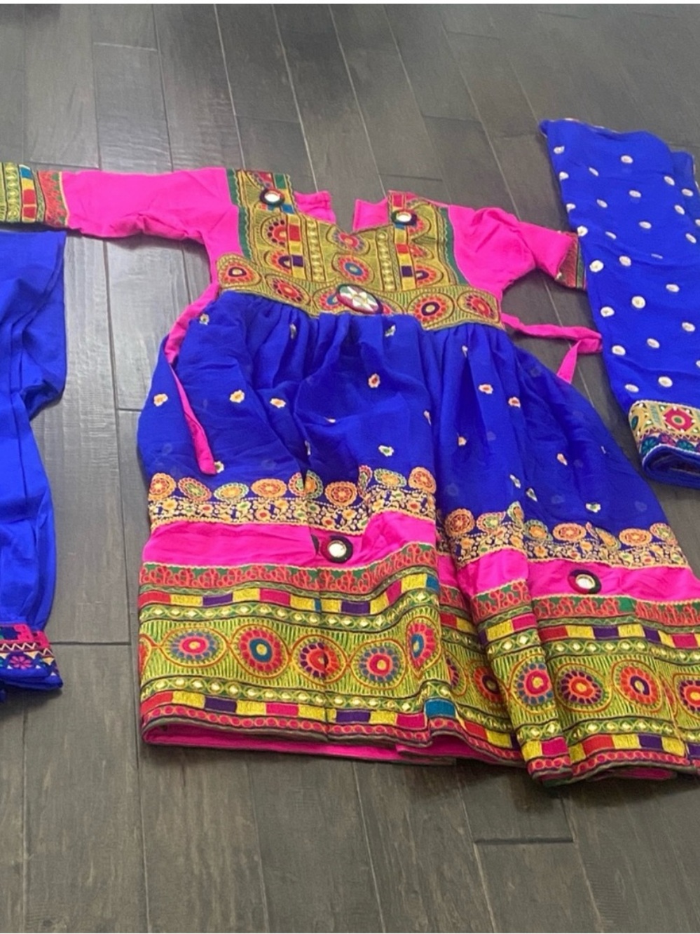 3 piece elaborate pink and blue afghan dress